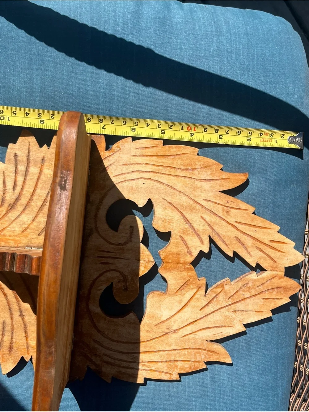 Hand-Carved Wooden Wall Shelf - distressed naturel wood